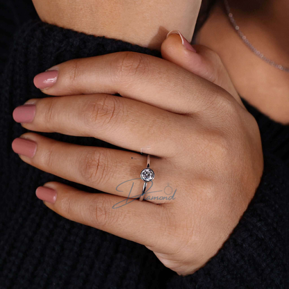 Round Bezel Set Engagement Ring, Lab Grown Diamond Ring