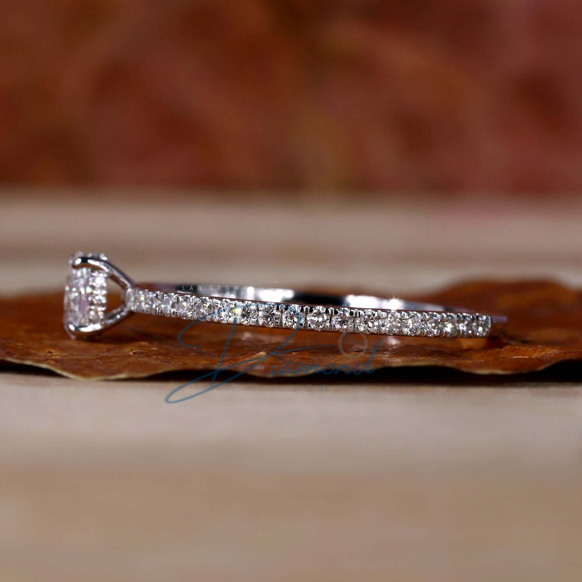 Hidden Halo Engagement Ring, Oval Lab Grown Diamond Ring