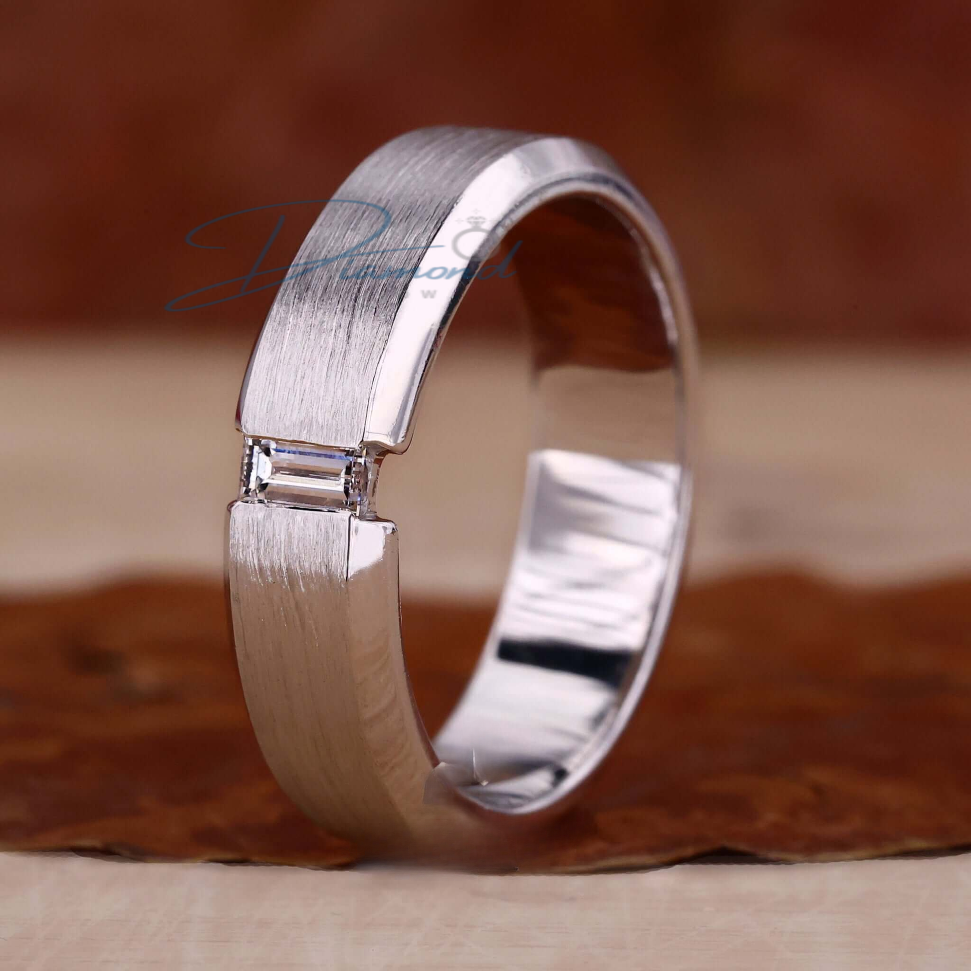 Baguette Cut Lab Grown Diamond Tension Set Mens Statement Ring