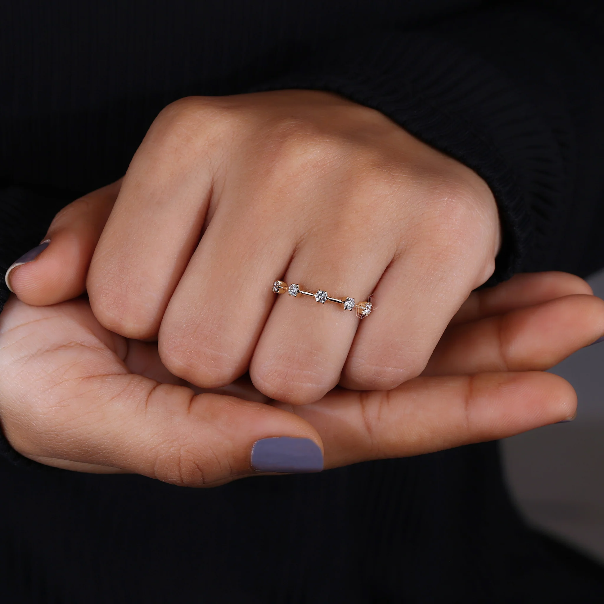 5 stone wedding band - Distance Pave