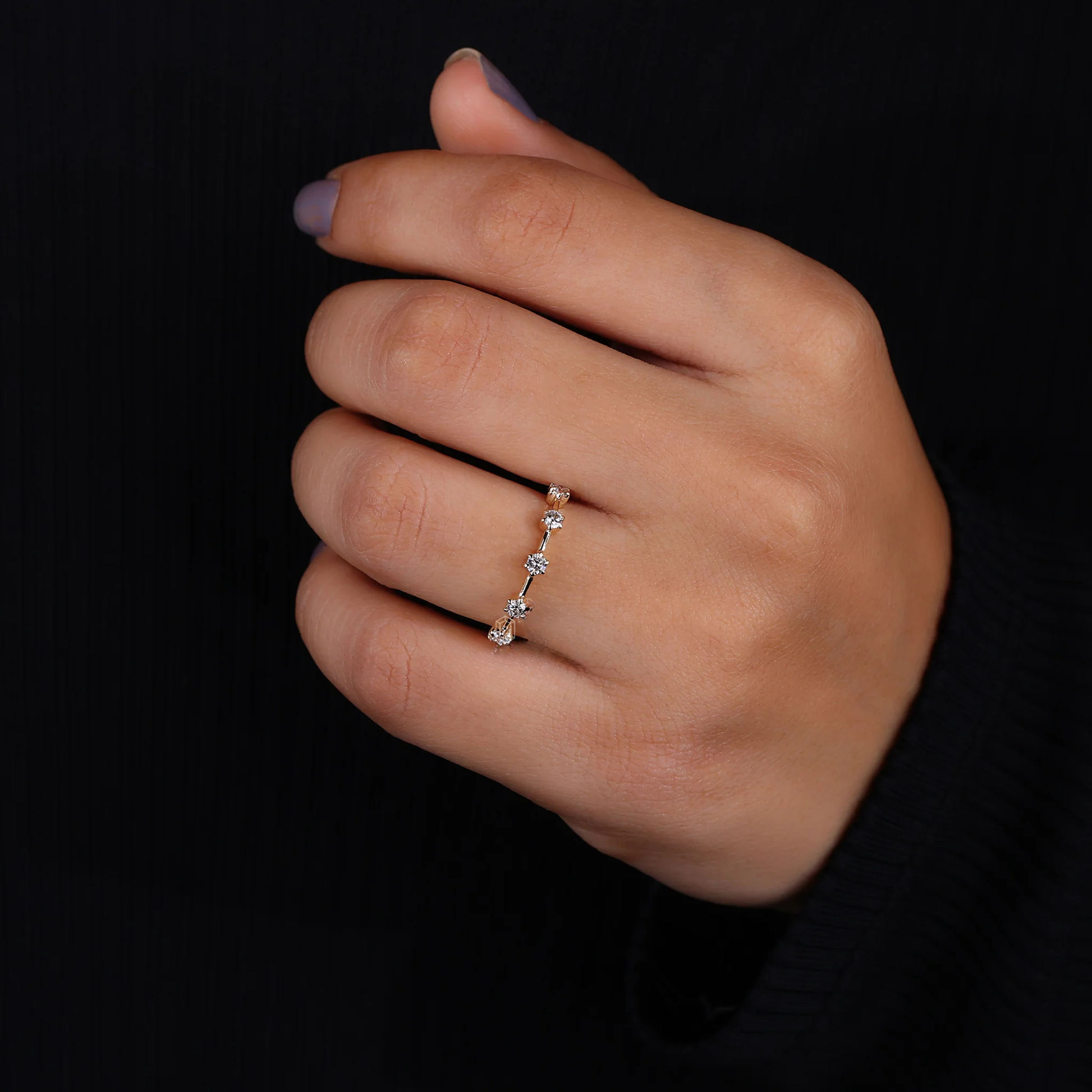 5 stone wedding band - Distance Pave