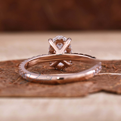 Oval Diamond Ring, Lab Grown Diamond Engagement Ring, Hidden Halo Ring