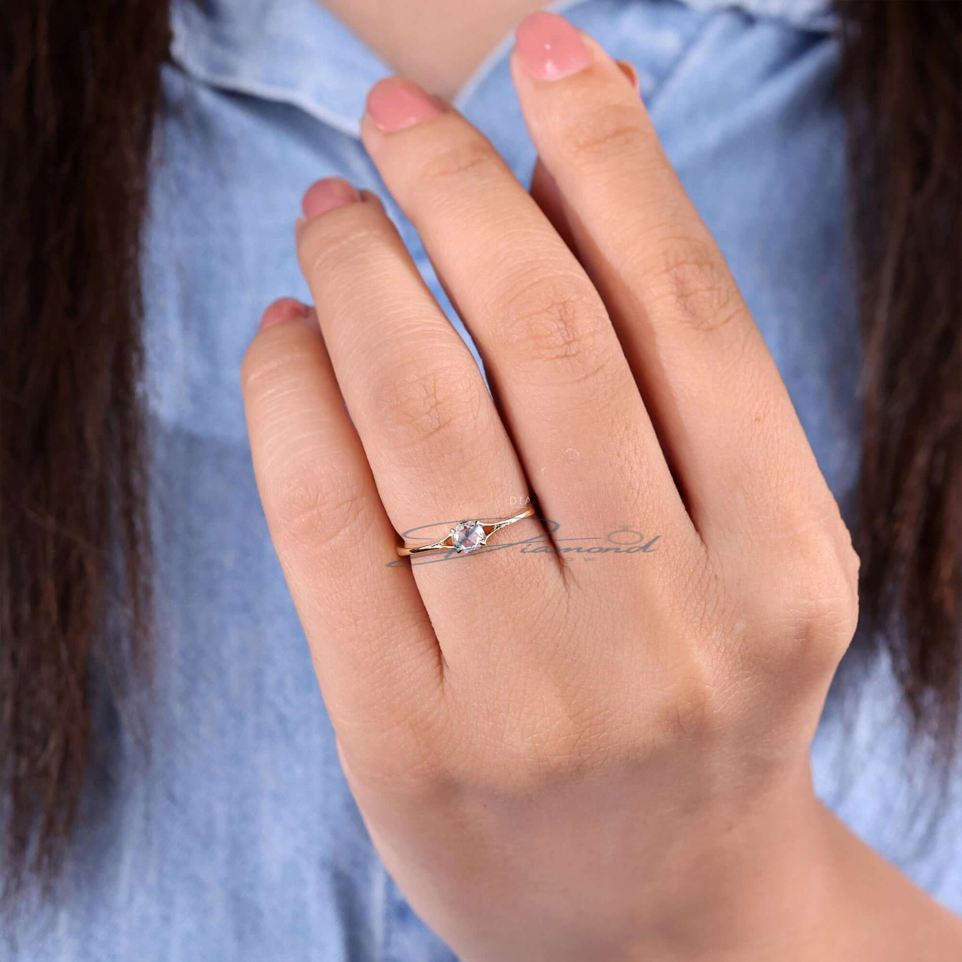 0.24 CT Round Rose Cut Lab Created Diamond Engagement Ring
