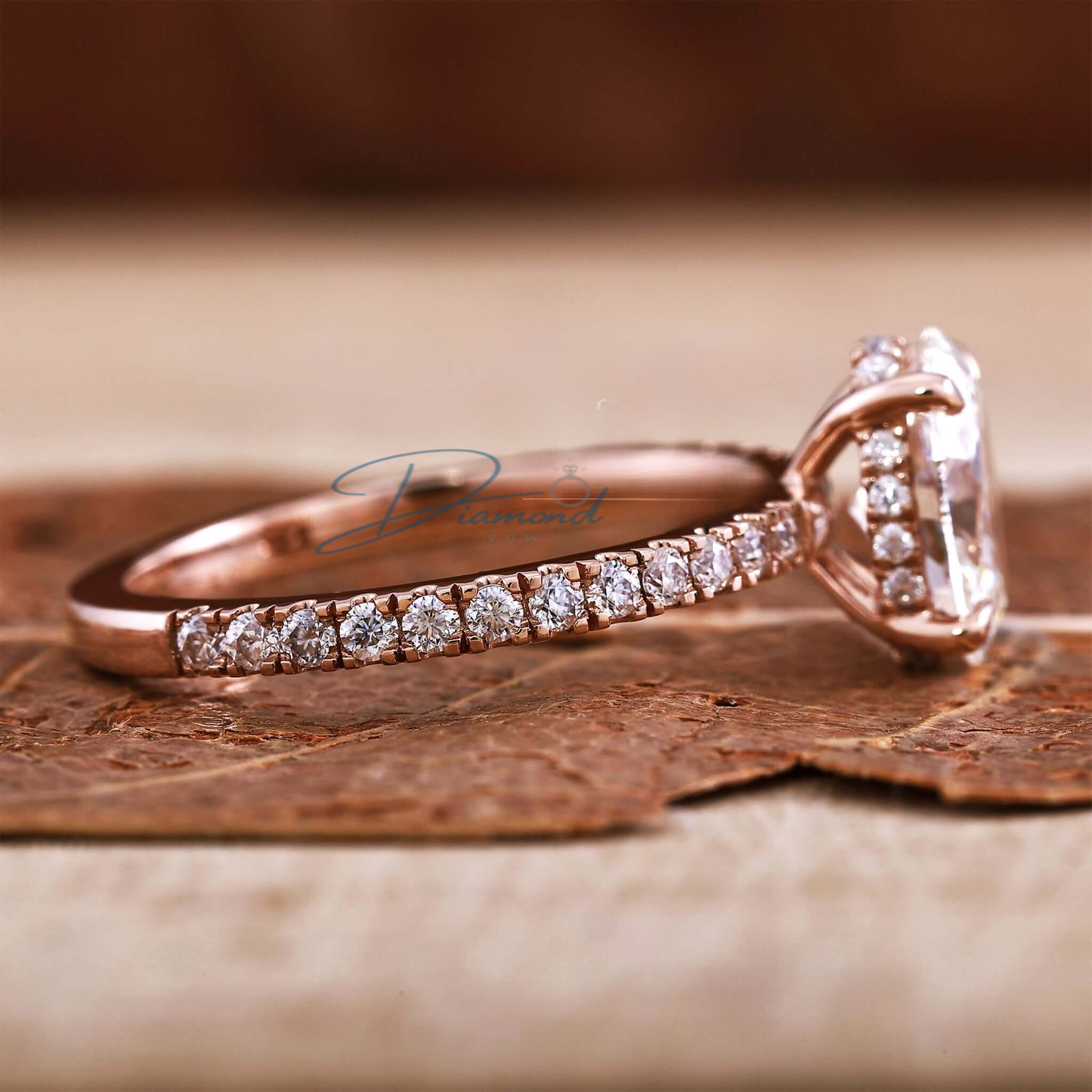 Oval Diamond Ring, Lab Grown Diamond Engagement Ring, Hidden Halo Ring