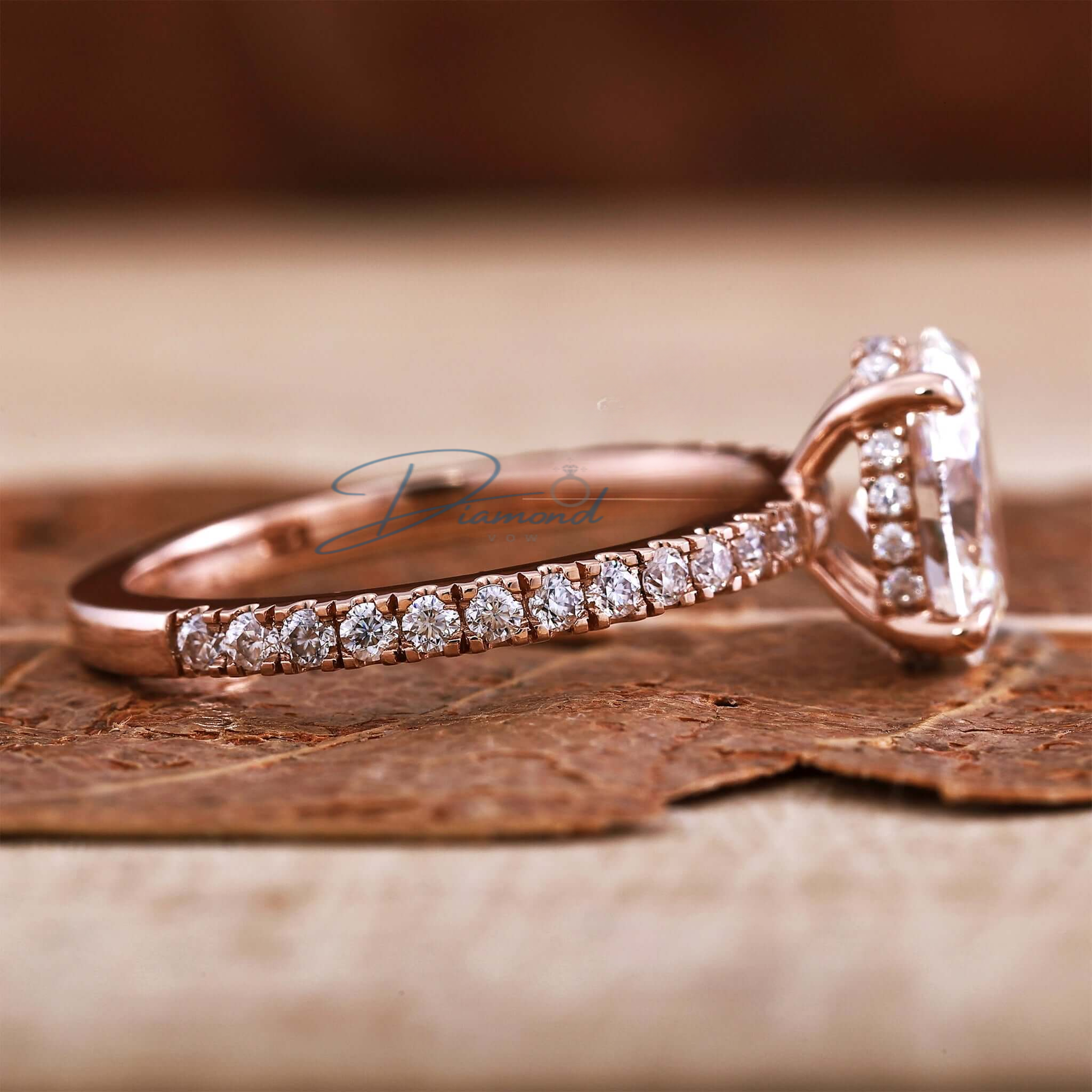 Oval Diamond Ring, Lab Grown Diamond Engagement Ring, Hidden Halo Ring