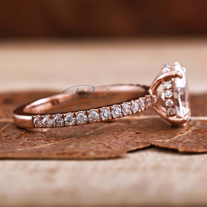 Oval Diamond Ring, Lab Grown Diamond Engagement Ring, Hidden Halo Ring