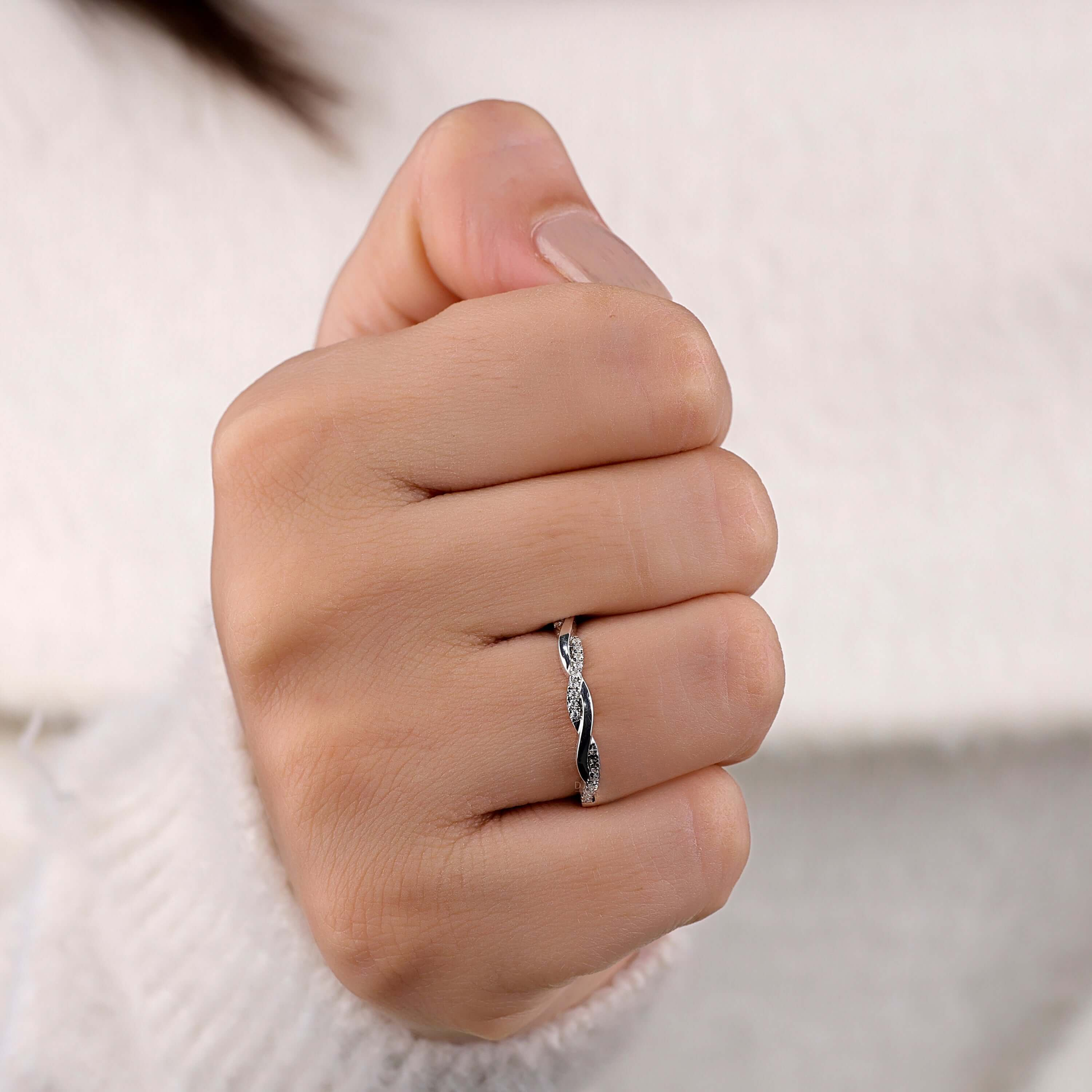 Round Diamond Wedding Band, Lab Grown Diamonds Pave Half Eternity Band