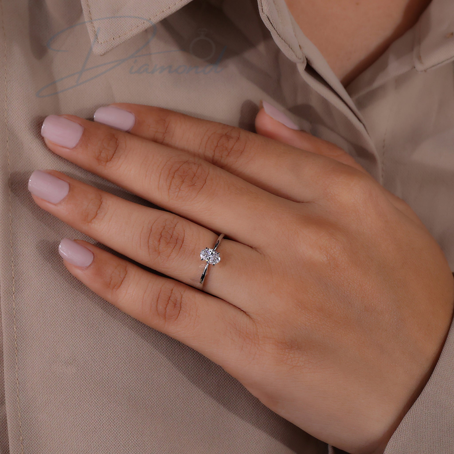 Oval Solitaire Engagement Ring with Tapered Shank