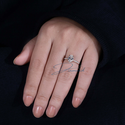Oval Diamond Ring, Lab Grown Diamond Engagement Ring, Hidden Halo Ring