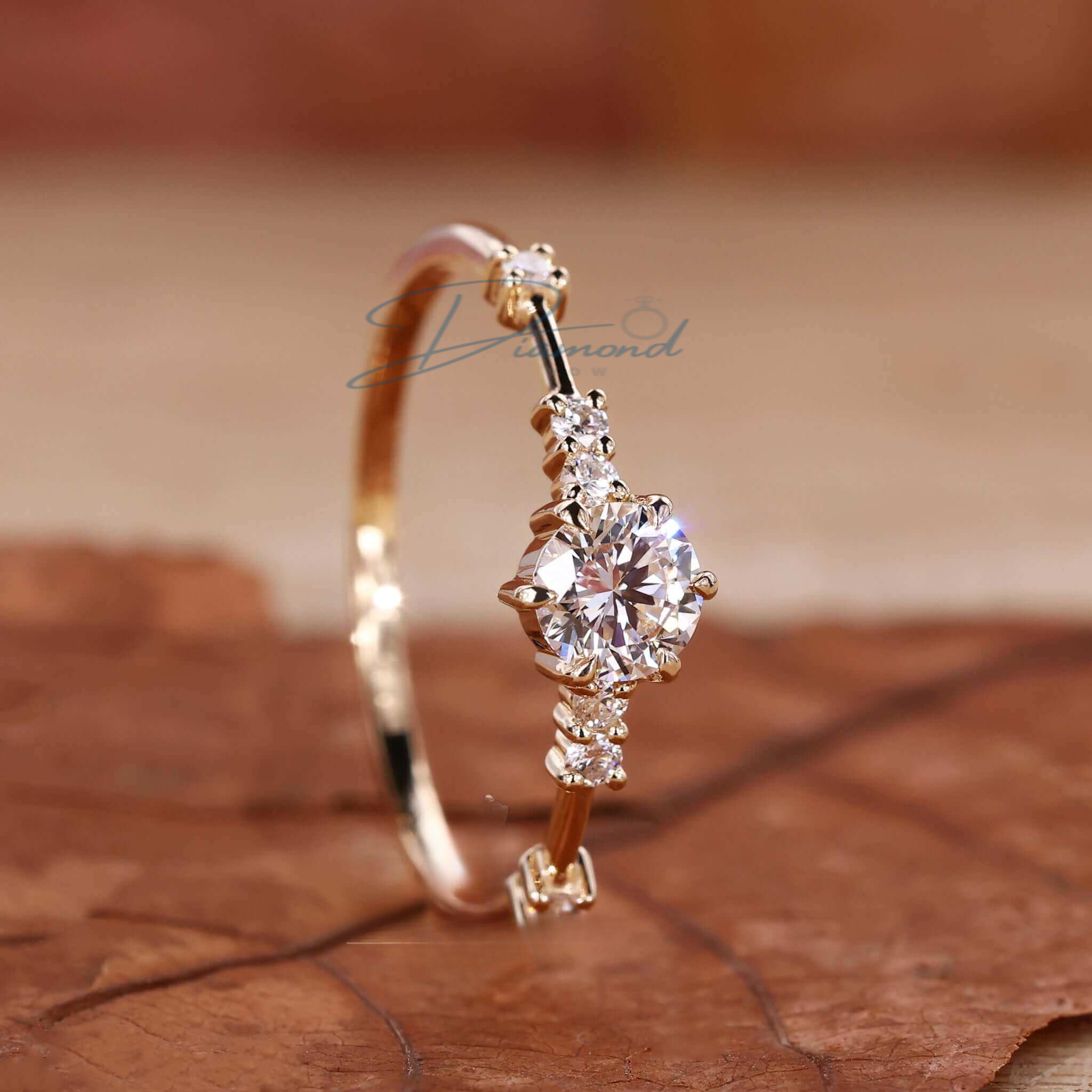 Distance Pave Engagement Ring, Round Lab Grown Diamond Wedding Ring