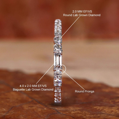 Elegant Wedding Band with Baguette and Round EF-VS Lab Grown Diamonds