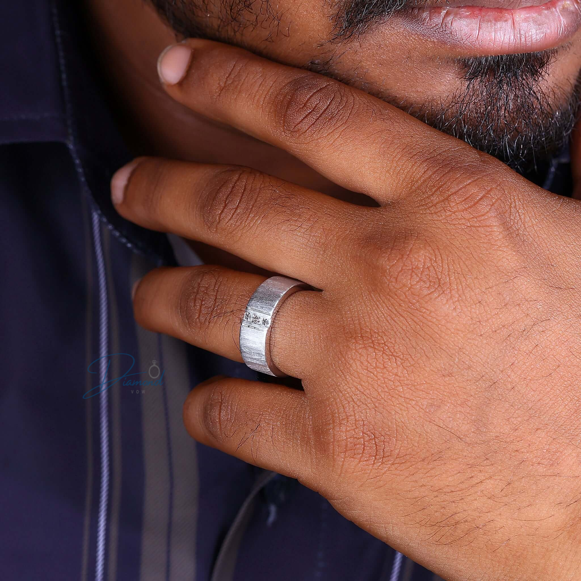 Brushed Finish Round Cut Lab Grown Diamond Men's Wedding Ring