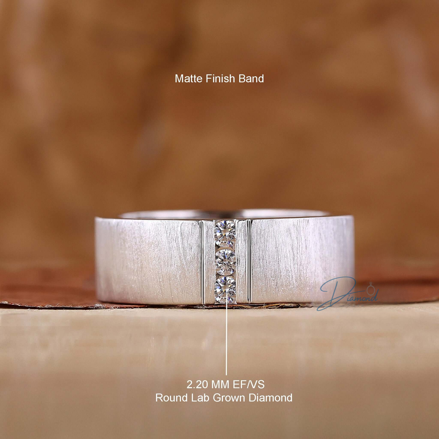 Brushed Finish Round Cut Lab Grown Diamond Men's Wedding Ring
