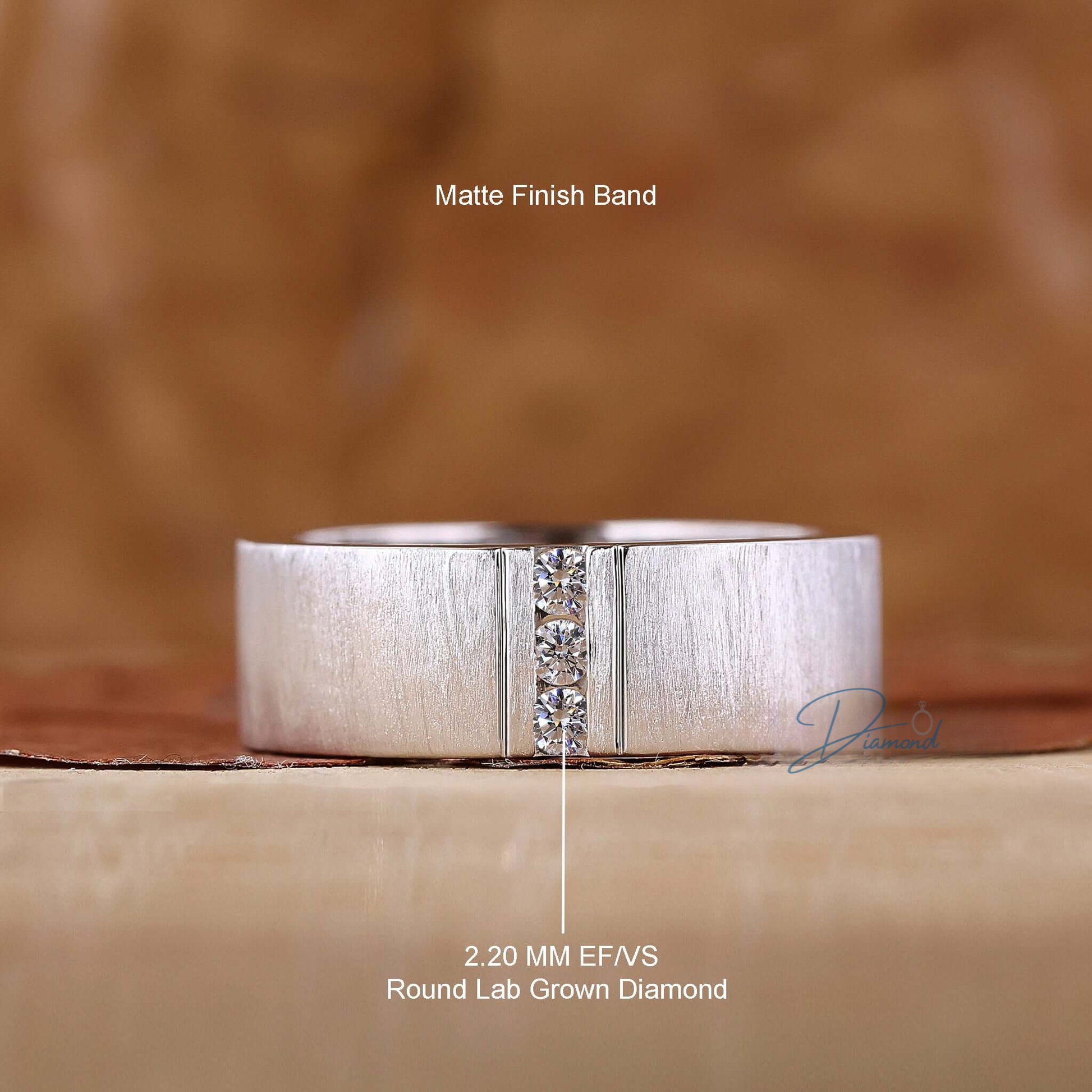 Brushed Finish Round Cut Lab Grown Diamond Men's Wedding Ring
