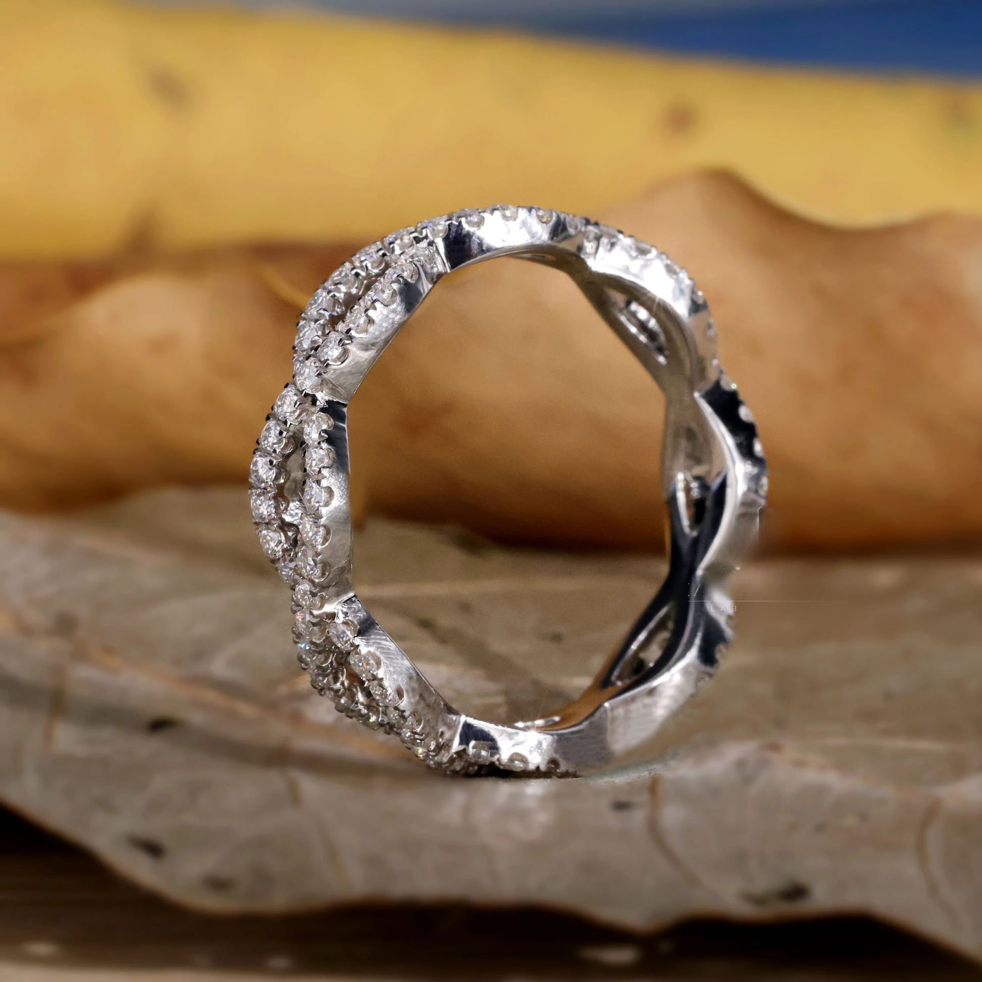 Celtic Style Round Brilliant Cut Lab Grown Diamond Wedding Band, Lab Diamond Cross Over Band