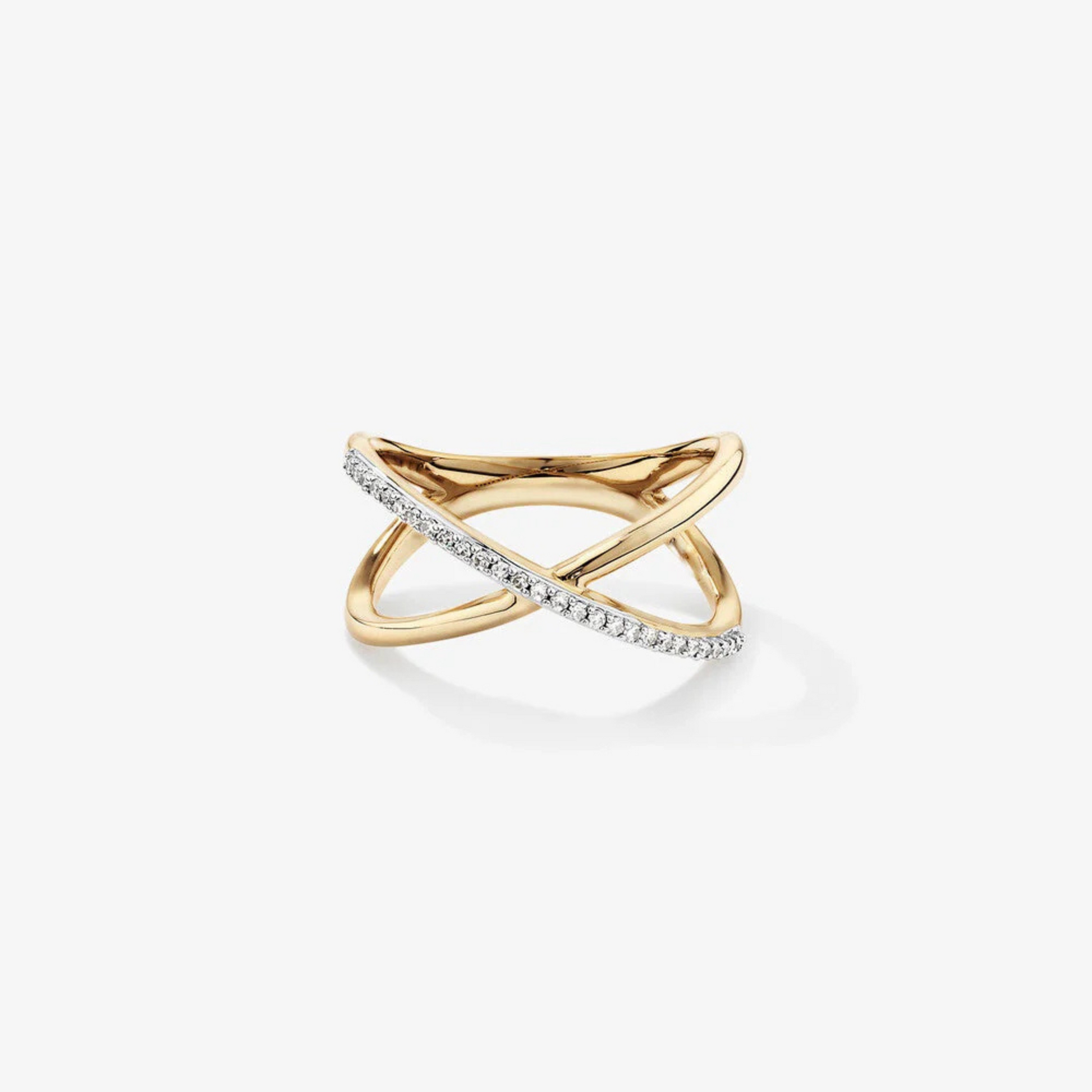 Crossover Ring with Diamonds in 14kt Yellow Gold
