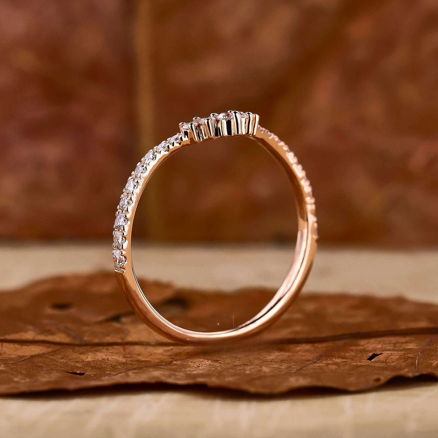 Diamond Chevron Band, Round Cut Diamond Half Eternity Wedding Band