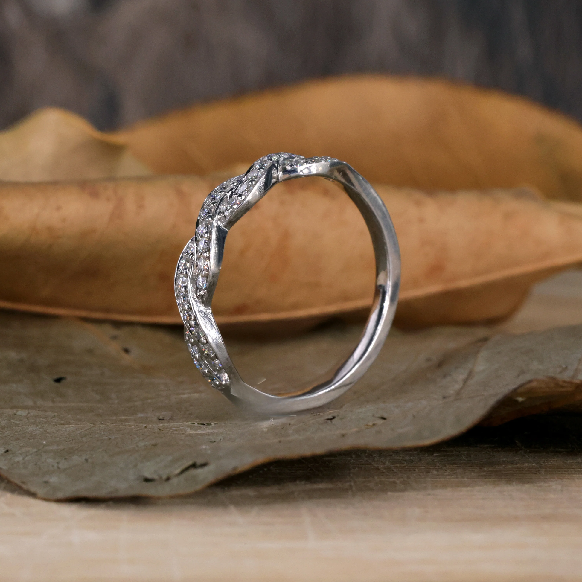 Infinity Twisted Pave Set EF/VVS Lab Created Diamond Band, Round Brilliant Cut Eternity Wedding Band