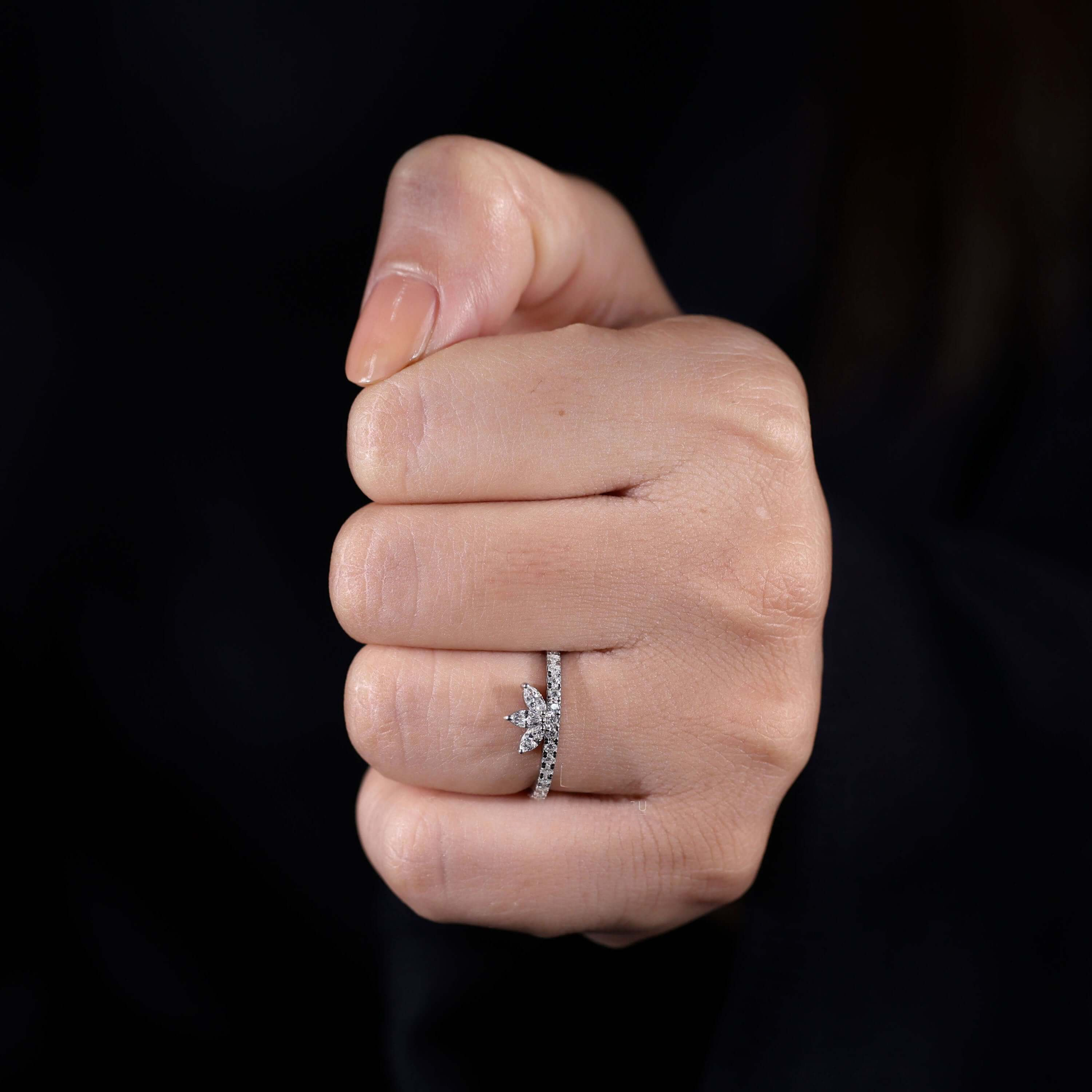Marquise Shaped Lab-Created Diamond Ring – Tiara Style Wedding Band