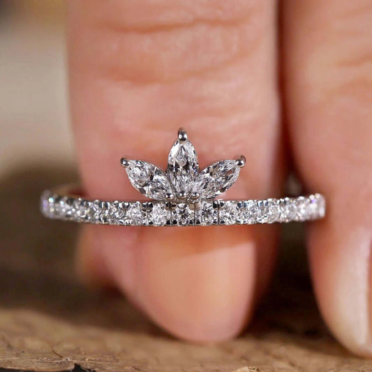 Marquise Shaped Lab-Created Diamond Ring – Tiara Style Wedding Band