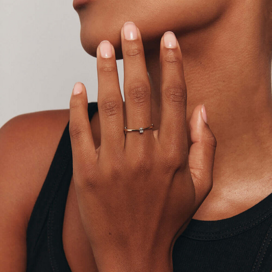 Oval Cut Diamond Solitaire Promise Ring in 14kt Yellow and White Gold