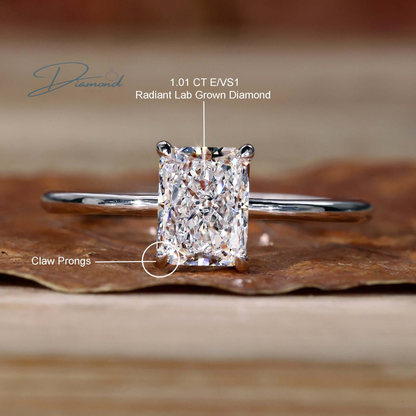 Radiant Cut Lab Grown Diamond Solitaire Engagement Ring