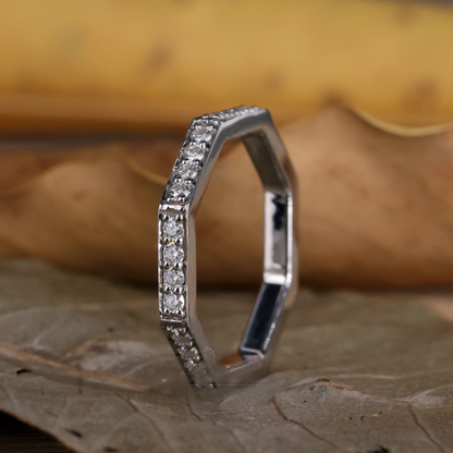 Round Brilliant Cut Lab Grown Diamond Wedding Band, Octagon Shape Band, Stackable Matching Band