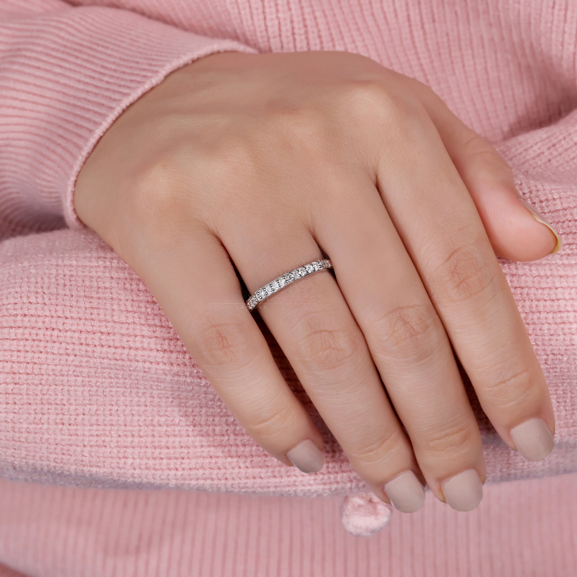 Round Brilliant Cut Lab Grown Diamond Wedding Band, Octagon Shape Band, Stackable Matching Band