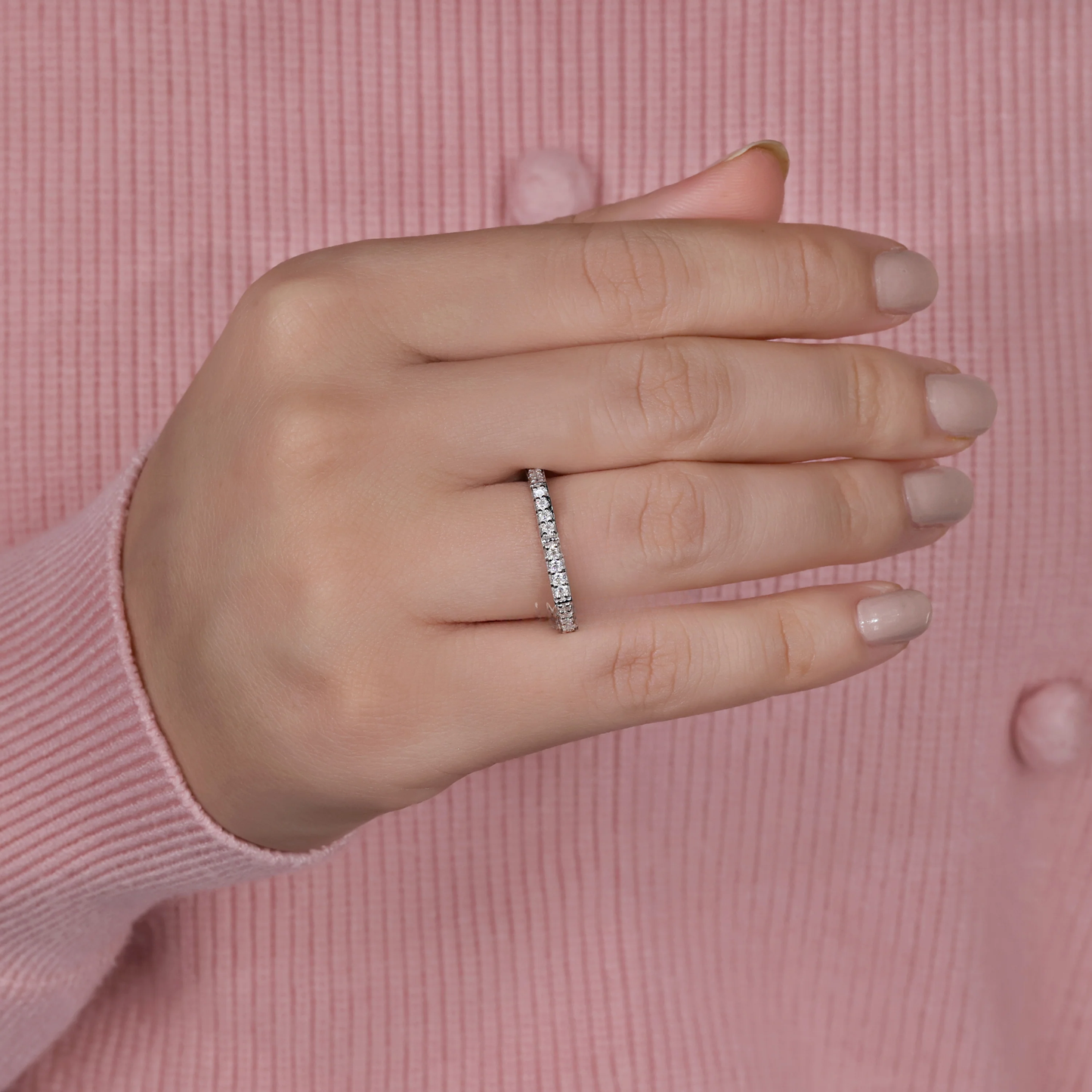 Round Brilliant Cut Lab Grown Diamond Wedding Band, Octagon Shape Band, Stackable Matching Band