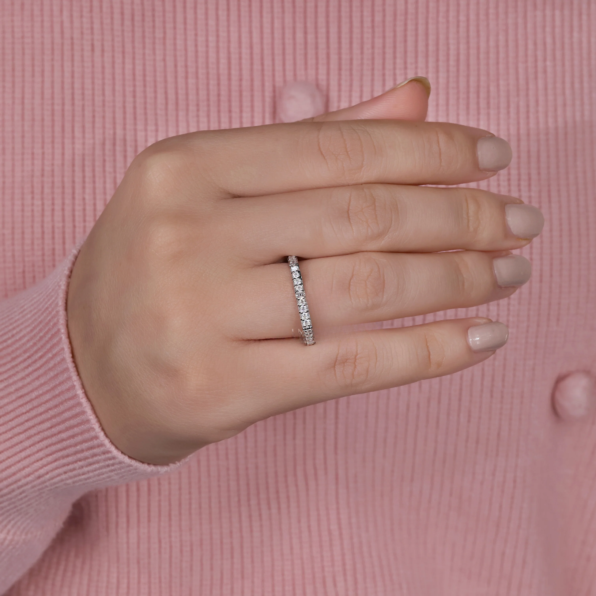 Round Brilliant Cut Lab Grown Diamond Wedding Band, Octagon Shape Band, Stackable Matching Band