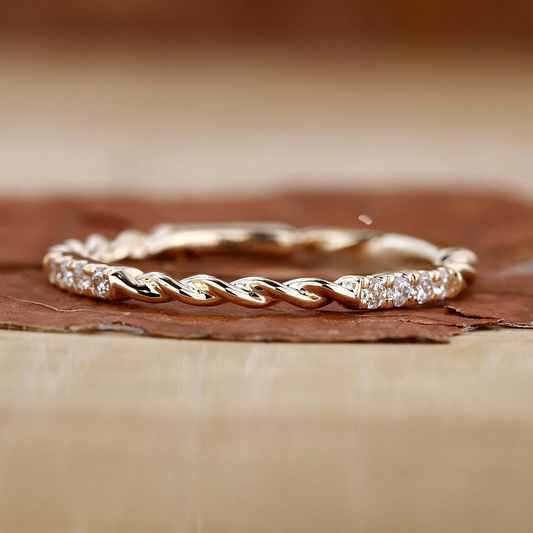 Twisted Rope Pave Round Lab Grown Diamond Wedding Band