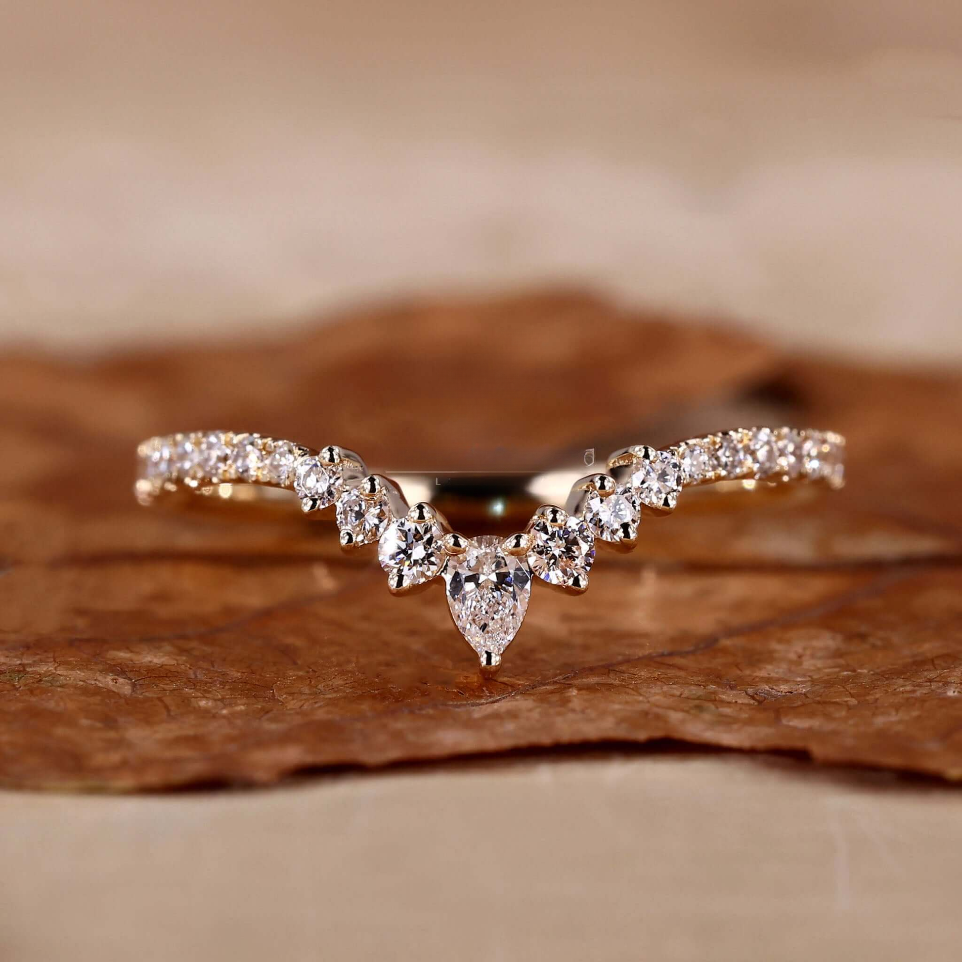 V Shaped Chevron Band, Round Lab Grown Diamond Wedding Band