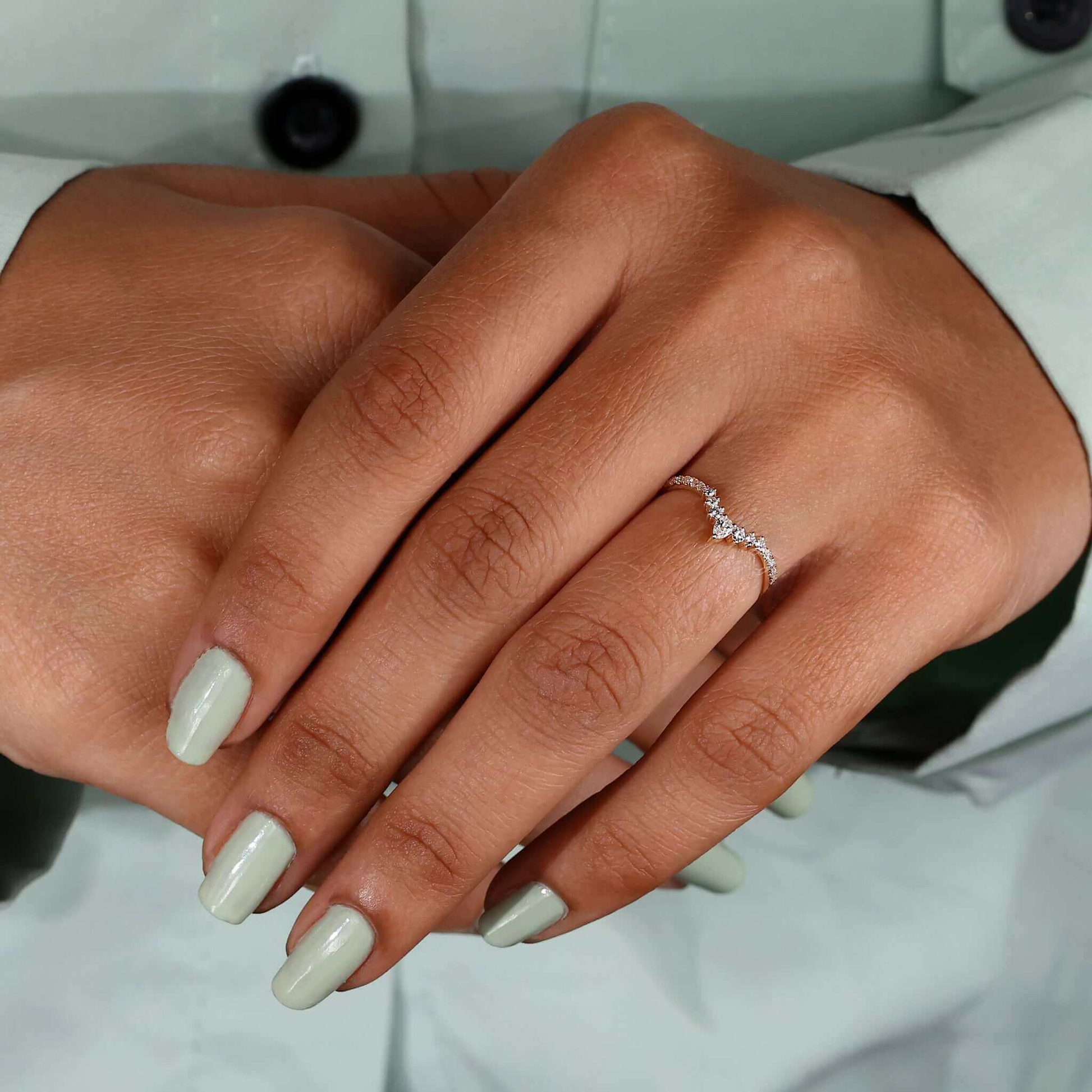 V Shaped Chevron Band, Round Lab Grown Diamond Wedding Band
