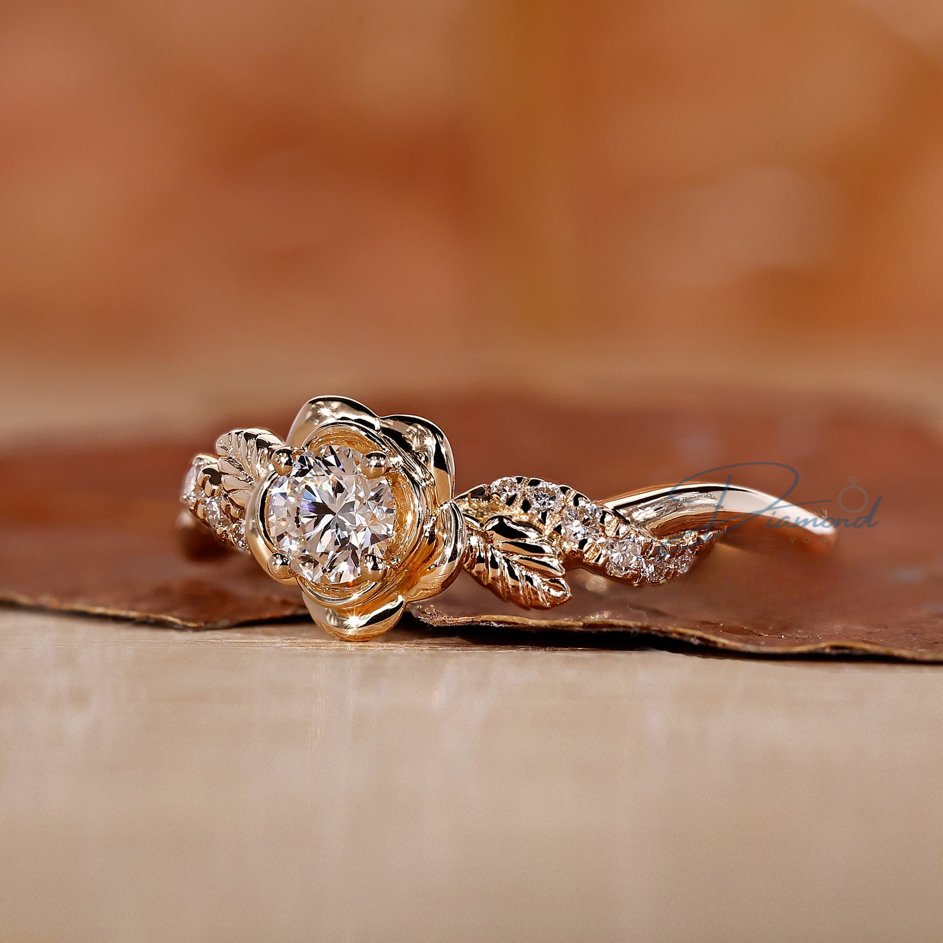 Round Diamond Engagement Ring with a Touch of Nature's Beauty