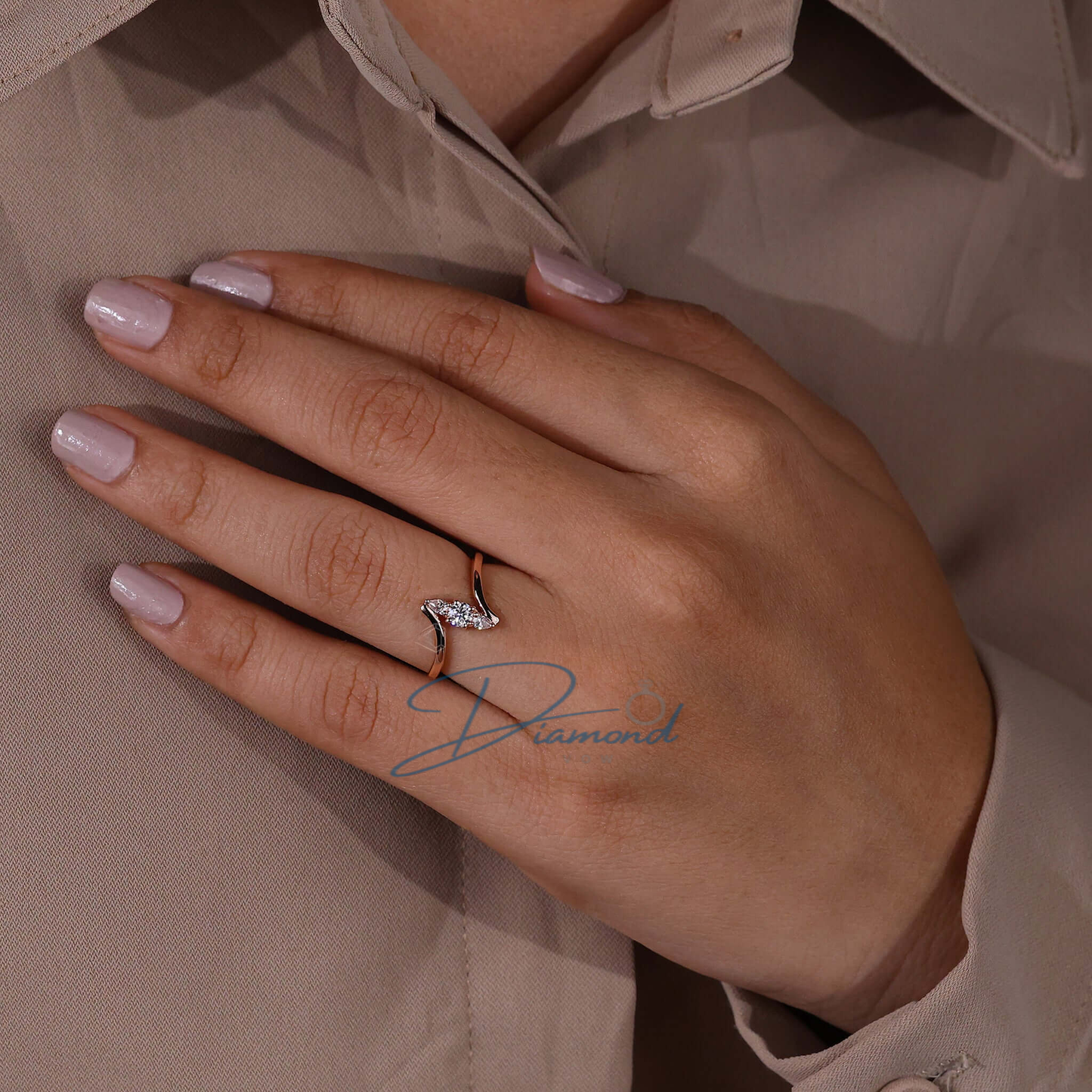 Round and Pear Lab Grown Diamond Promise Ring