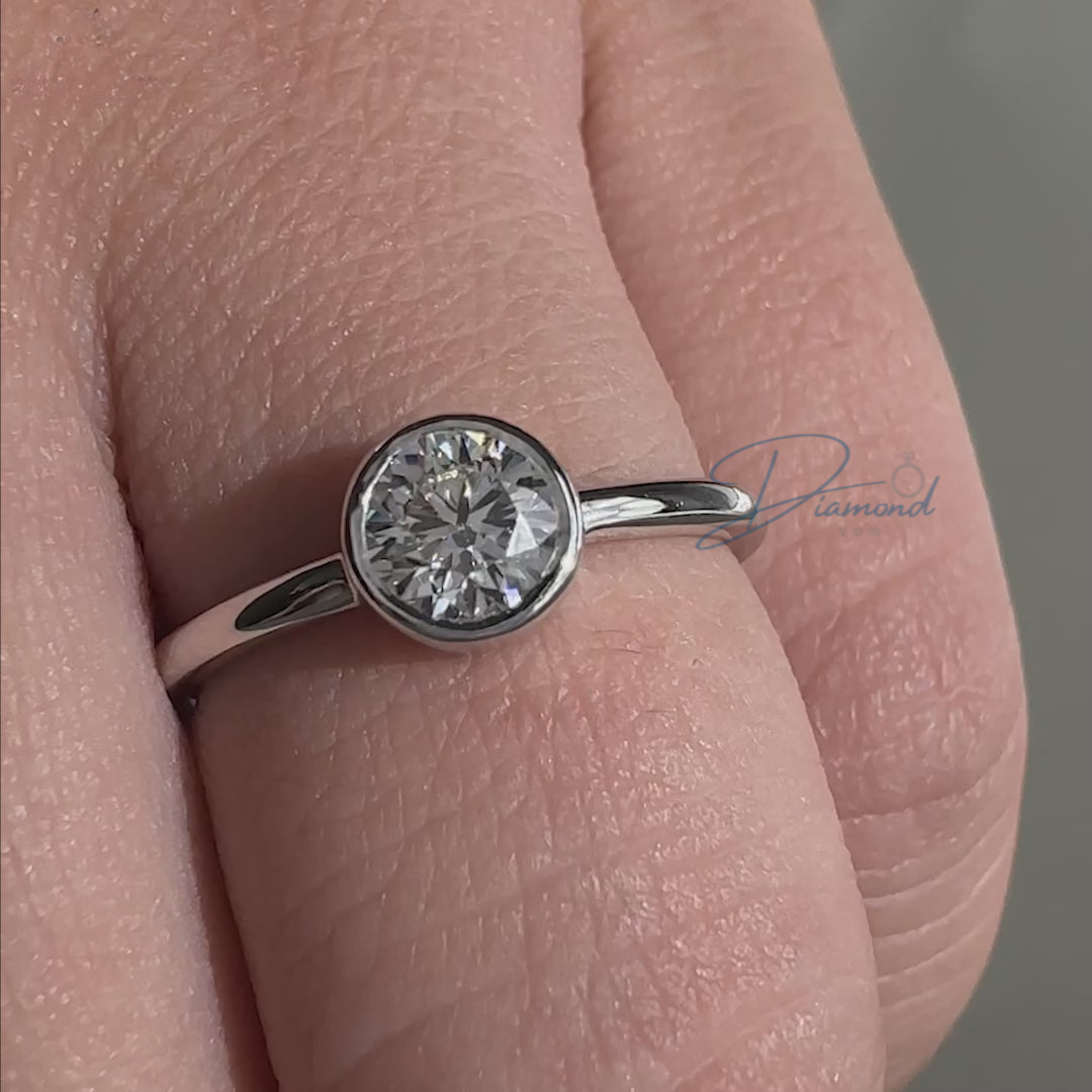 Round Bezel Set Engagement Ring, Lab Grown Diamond Ring