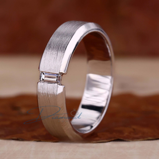 Baguette Cut Lab Grown Diamond Tension Set Mens Statement Ring