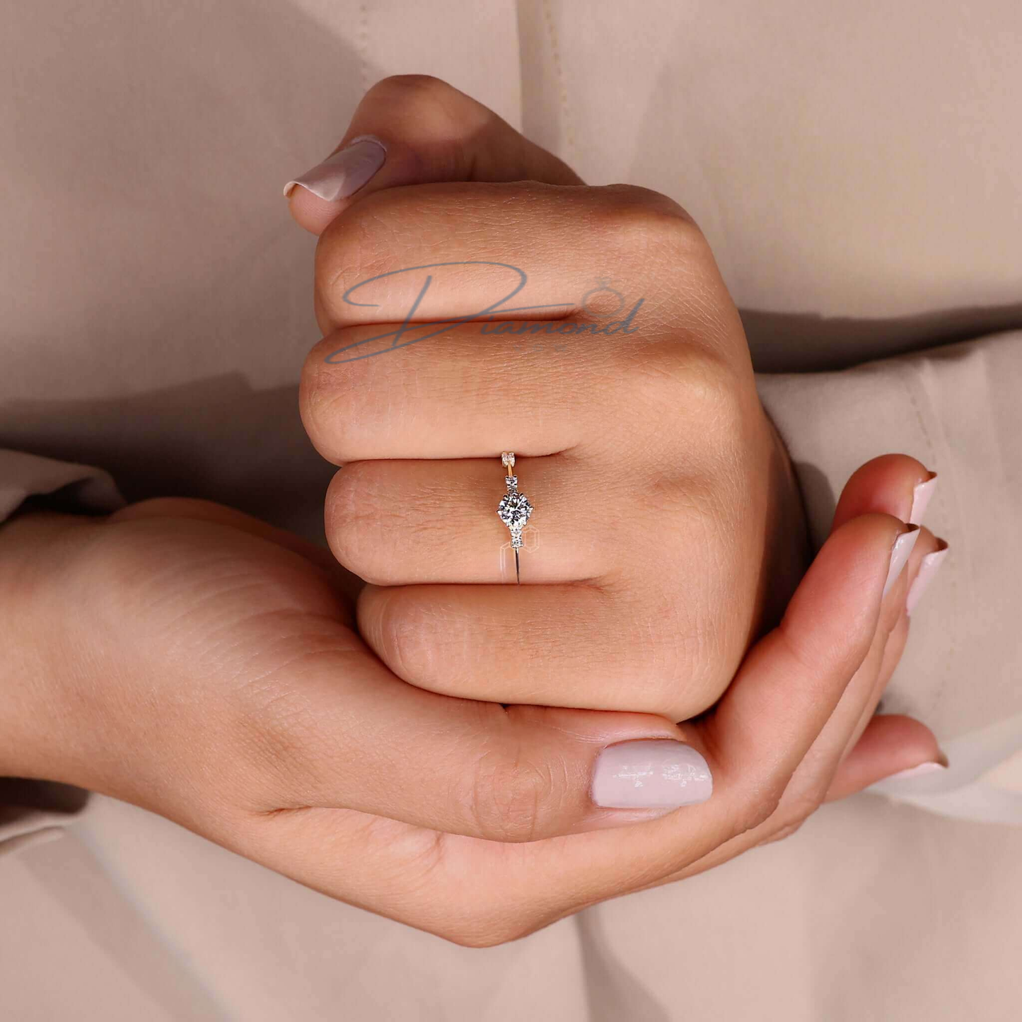 Distance Pave Engagement Ring, Round Lab Grown Diamond Wedding Ring