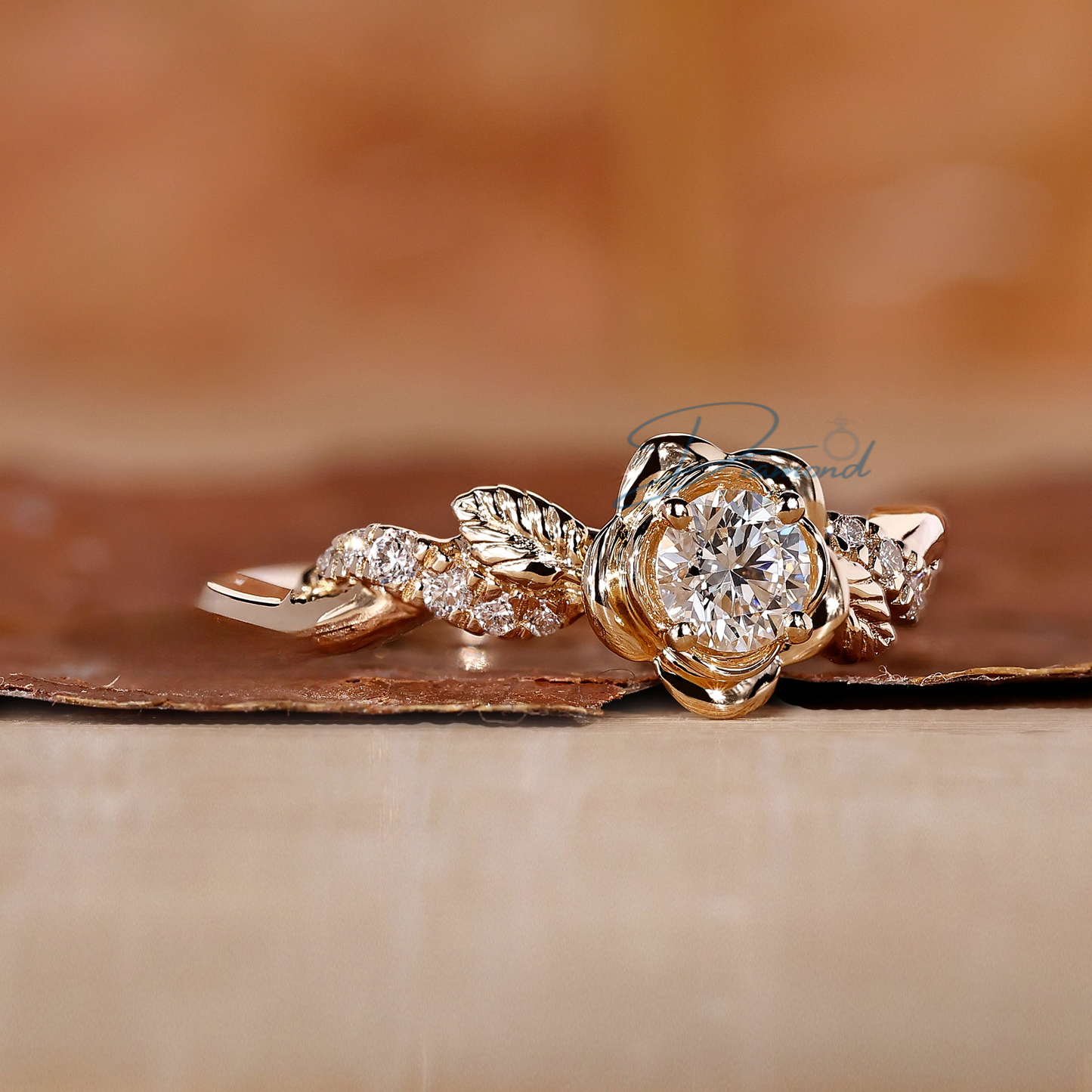 Round Diamond Engagement Ring with a Touch of Nature's Beauty
